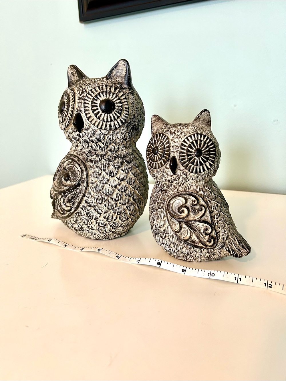 Decorative Wooden Owl Figurine Set